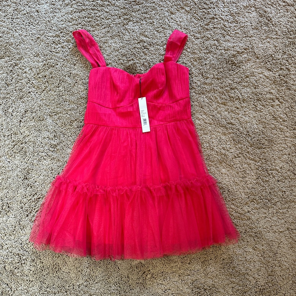 NWT Monique LHuiller Pink Tiered dress Azalea Tulle Minidress